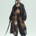 Young Japanese woman, standing confidently in a full-body character design sheet...