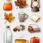 Prompt:Set of stickers fall themed with a...