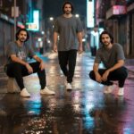 سه ژست روی خیابان بارانی A single...