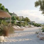 Promptmodern beach whit sunbeds cinematic lighting ultra...