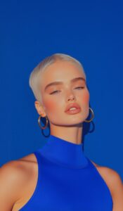 Dark moody luxury 85 mm full body portrait of a nordic personal trainer with tre...