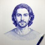 طراحی با خودکار آبی روی کاغذ سفید...