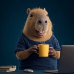 Prompt:Cute capybara wearing a dark blue t...