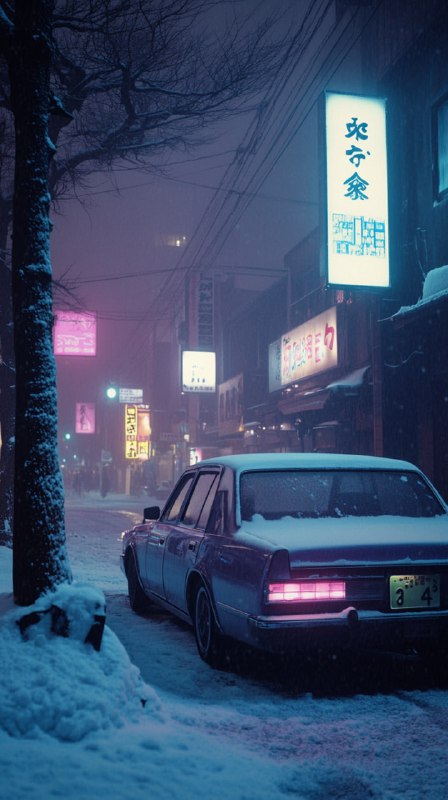 Hfe44lsCMvmPFSSufarDoTmMXnTC7h3DMABUv8t8JSufOD3-fsh7jxCJrff3YBrzPf_lxabPwHOHWao0N0SxdYzgpFdo2MGf006v.jpeg a retro car parked on a nostalgic tokyo street on a foggy snowy night, kodachrom...