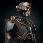 Head and shoulders, head looking to the right, Grim Reaper Calavera Bot: A half-...