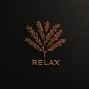 A minimalist logo with the word 'Relax' centered in soft, elegant font. The back...