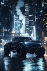all black 2024 ford duley and chevy apache truck custom hybrid concept, parked i...