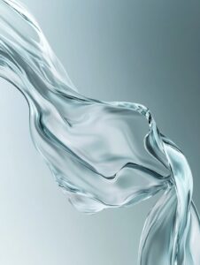 A surreal depiction of water flowing gracefully in the air, surrounded by a mini...