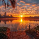 City sunset evening lake sky clouds#AI #artificial...