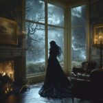 photorealistic tall-format scene in Ralph Lauren rustic-luxury style. A woman wi...