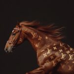 Large brown moth with Louis Vuitton branded wings. Against a dark background --p...