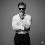 تفکر مردانه در نور نرم A monochrome...