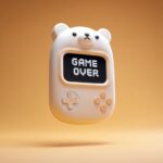 retro inspired design of a white bear head shaped portable pocked sized gaming c...