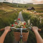 Photo, Canon camera, first person perspective. Seeing the handlebars, the girl h...