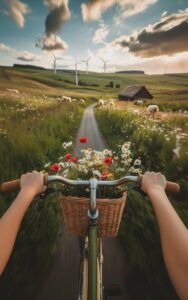 Photo, Canon camera, first person perspective. Seeing the handlebars, the girl h...