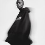 High-resolution full body editorial fashion black and white photography, abstrac...