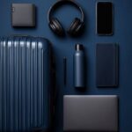Prompt:flat lay photo of business travel essentials...