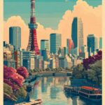 Prompt:A travel poster showing [CITY] in the...