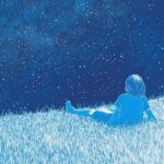 A girl lying on soft grass, gazing at a sky full of stars, Milky Way visible, se...