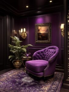 A regal and elegant space, with deep purple scheme symbolizing royalty and luxur...