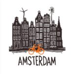 A minimalist linocut-style illustration in black and white with a single bright ...