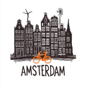 A minimalist linocut-style illustration in black and white with a single bright ...