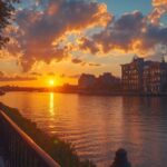 City sunset evening river sky clouds#AI #artificial...