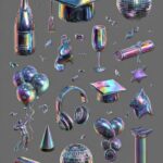 Prompt: holographic 3D icons graduation and party...