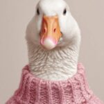 Prompt:A portrait of a white goose wearing...