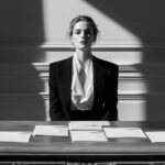 PromptA woman sitting elegantly behind a structured...