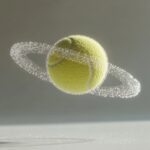 A tennis ball with a ring of sparkling dust surrounding it, like Saturn’s rings ...