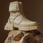 elegant flat biker boots with tonal emroideries, beige nappa monochrome, in the ...