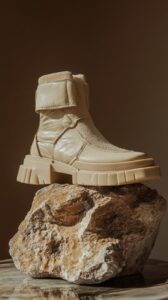 elegant flat biker boots with tonal emroideries, beige nappa monochrome, in the ...