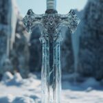 Knight's sword, Harbin Ice and Snow World, ice sculpture, front view, eye level ...