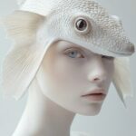 Beautiful albino gecko-like woman with large eyes, pastel colors, fantasy, smoot...