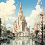 Architecture houses city tower street reflections#AI #artificial...