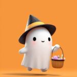 Prompt:a cute cartoon ghost wearing witch hat...