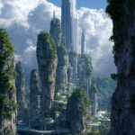 Prompt:panoramic view of a bright futuristic city...