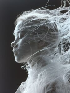 A Chinese girl,Short hair, birth from a cocoon, distant view, full body.mechanic...