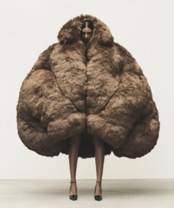 An oversized down jacket with an extremely large and voluminous back, which is r...