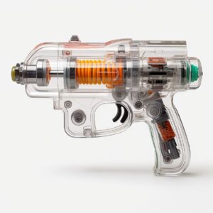Old scruffy transparent plastic 70's raygun from the future, held together with ...