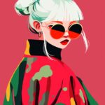 A fashionable young girl, minimalist style, graphic design, graphic illustration...