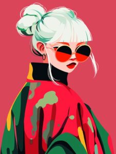 A fashionable young girl, minimalist style, graphic design, graphic illustration...
