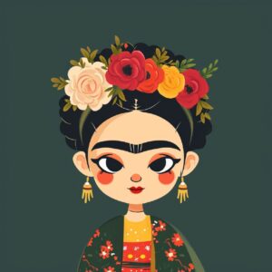 Funny Cartoon Frida, Abstract, flat style --v 6.0by jovanelowen#vector_style Pro...