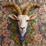 Colorful 3d plaster cast goat, wall decor, fine detail, super detail, with full ...