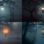 FOCUS: A ghostly yet mesmerizing image of delicate glowing Chinese lantern hangi...