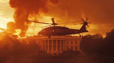 THe president and first lady are evacuated by helicopter while Washington DC bur...
