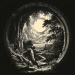 a detailed vintage engraving of the lush landscape of ancient times, isolated on...