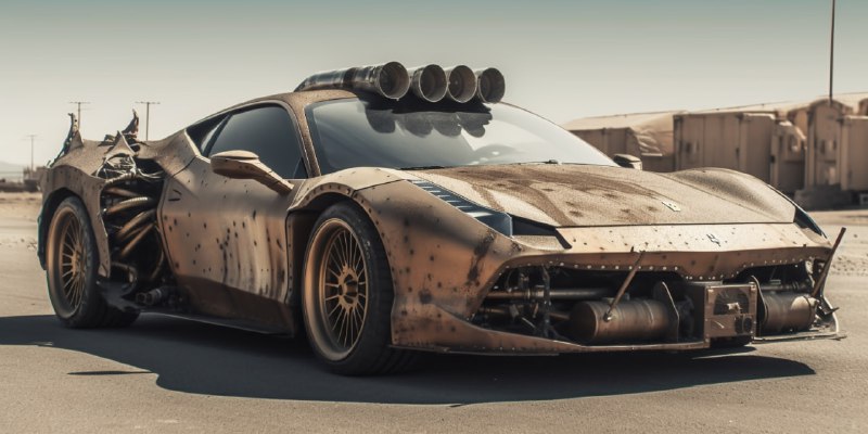 C1_brBYfsyZ2VCwxxeJK-BY6WuZU6KXSlPu6uwXnbMYx2WJQuKd9bBisKzW19nTUgpVUKFYCSUKmU6b6TTF_uh_2f9urO-1TsHY8.jpeg Ferrari 488 GTB, weapons, cyberpunk and Madmax style, in the street --v 5by baco...