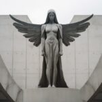 The most detailed high resolution shot on film, statue of an angel that is futur...